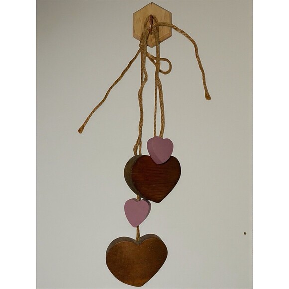 Vintage Wooden Heart Hanging Decor Set Country Grandmacore Primitive Wall Art - Picture 3 of 13